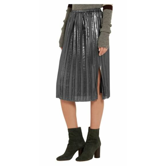 ISABEL MARANT ÉTOILE Madlen Pleat Lamé Midi Skirt Silver Net-A-Porter L NWT $405 - Picture 2 of 7